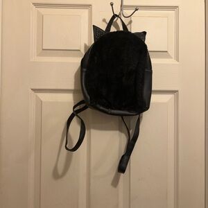 Black Cat Ear Backpack with faux fur and glitter ear accents